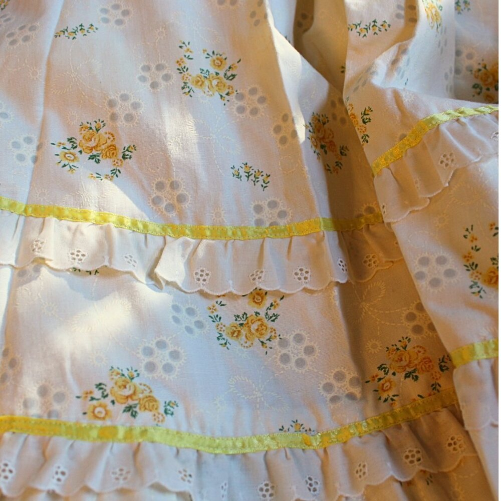 Vintage 70s Handmade Yellow Floral Gunne Sux Style Midi Dress RARE Cottagecore - Picture 4 of 9